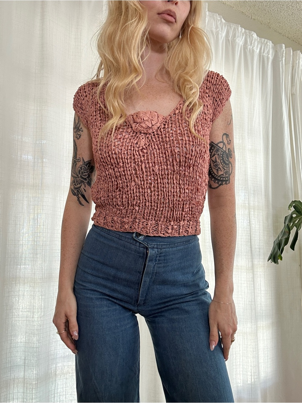 Vintage silk ribbon knit blouse